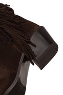 Woman Brown Chunky-Heeled Suede Cowboy Boots | Derimod Woman Brown Chunky-Heeled Suede Cowboy Boots | Derimod