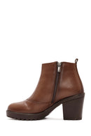 Women's Brown Zippered Thick Heeled Boots | Derimod Women's Brown Zippered Thick Heeled Boots | Derimod