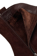 Woman Brown Zip Closure Chunky Heeled Suede Boots | Derimod Woman Brown Zip Closure Chunky Heeled Suede Boots | Derimod