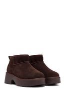 Woman Brown Thick-Soled Fur-Lined Suede Teddy Boots | Derimod Woman Brown Thick-Soled Fur-Lined Suede Teddy Boots | Derimod