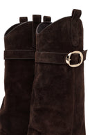 Woman Brown Chunky Heeled Suede Boots | Derimod Woman Brown Chunky Heeled Suede Boots | Derimod
