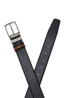 Men's Navy Blue Printed Leather Belt | Derimod Men's Navy Blue Printed Leather Belt | Derimod