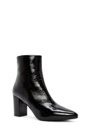 Derimod Gritti Women's Black Zippered Thick Heeled Patent Leather Boots | Derimod Derimod Gritti Women's Black Zippered Thick Heeled Patent Leather Boots | Derimod
