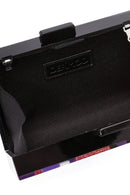 Women's Black Patterned Long Chain Strap Mini Box Clutch Bag | Derimod Women's Black Patterned Long Chain Strap Mini Box Clutch Bag | Derimod