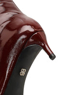 Woman Burgundy Short Thin-Heeled Patent Leather Boots | Derimod Woman Burgundy Short Thin-Heeled Patent Leather Boots | Derimod