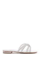 Women's White Stone Slippers | Derimod Women's White Stone Slippers | Derimod