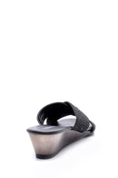 Women's Black Stone Wedge Heel Open Back Slippers | Derimod Women's Black Stone Wedge Heel Open Back Slippers | Derimod