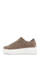 Women's Grey Lace-Up Stone Detailed Suede Leather Sneakers | Derimod Women's Grey Lace-Up Stone Detailed Suede Leather Sneakers | Derimod