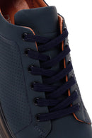 Men's Navy Blue Lace-Up Leather Sneaker | Derimod Men's Navy Blue Lace-Up Leather Sneaker | Derimod