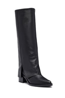 Woman Black Chunky Heels Leather Boot | Derimod Woman Black Chunky Heels Leather Boot | Derimod