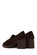 Woman Brown Chunky-Heeled Tasselled Suede Loafer | Derimod Woman Brown Chunky-Heeled Tasselled Suede Loafer | Derimod