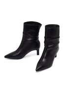Woman Black Short Heeled Leather Boots | Derimod Woman Black Short Heeled Leather Boots | Derimod