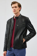 Bruce Erkek Siyah Regular Deri Ceket | Derimod Bruce Erkek Siyah Regular Deri Ceket | Derimod