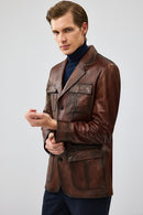Kevin Men's Brown Blazer Leather Jacket | Derimod Kevin Men's Brown Blazer Leather Jacket | Derimod