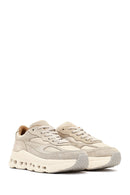 Women's Beige Lace-Up Thick-Soled Leather Sneaker | Derimod Women's Beige Lace-Up Thick-Soled Leather Sneaker | Derimod