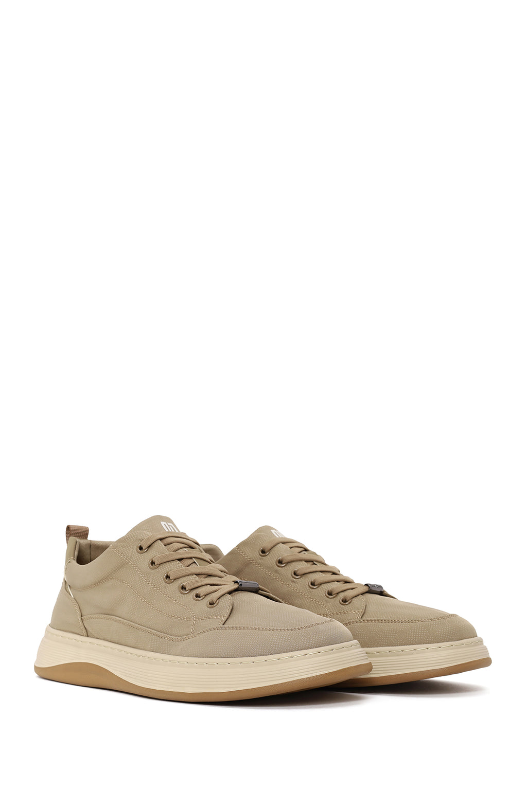 Erkek Bej Bağcıklı Kumaş Sneaker