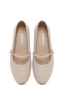 Women's Beige Strap Leather Ballerinas | Derimod Women's Beige Strap Leather Ballerinas | Derimod