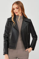 Rapsodi Women's Black Leather Jacket | Derimod Rapsodi Women's Black Leather Jacket | Derimod