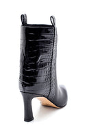 Women's Leather Crocodile Pattern Detailed Heeled Boots | Derimod Women's Leather Crocodile Pattern Detailed Heeled Boots | Derimod