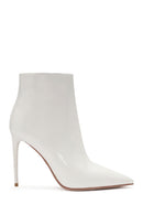 Women's White Zippered Thin Heel Patent Leather Boots | Derimod Women's White Zippered Thin Heel Patent Leather Boots | Derimod