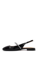 Woman Black Jeweled Open-Back Patent Leather Leather Ballet Flat | Derimod Woman Black Jeweled Open-Back Patent Leather Leather Ballet Flat | Derimod