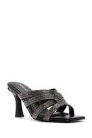 Women's Black Stone Thin Heeled Slippers | Derimod Women's Black Stone Thin Heeled Slippers | Derimod