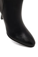 Women's Black Zippered High Thin Heel Leather Boot | Derimod Women's Black Zippered High Thin Heel Leather Boot | Derimod