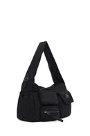 Women Black Long Strap Fabric Shoulder Bag | Derimod Women Black Long Strap Fabric Shoulder Bag | Derimod