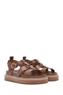 Women's Tan Ankle Strap Thick Soled Sandals | Derimod Women's Tan Ankle Strap Thick Soled Sandals | Derimod