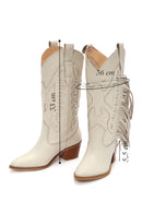 Women's Cream Thick Heeled Leather Cowboy Boots | Derimod Women's Cream Thick Heeled Leather Cowboy Boots | Derimod