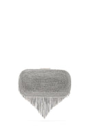 Women's Silver Long Chain Strap Stoned Clutch Bag | Derimod Women's Silver Long Chain Strap Stoned Clutch Bag | Derimod