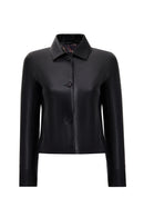 Beatrix Women's Black Shirt Collar Short Leather Jacket | Derimod Beatrix Women's Black Shirt Collar Short Leather Jacket | Derimod