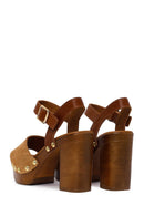 Woman Tan Ankle-Buckle Platform High Thick-Heeled Suede Sandal | Derimod Woman Tan Ankle-Buckle Platform High Thick-Heeled Suede Sandal | Derimod