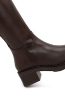 Woman Brown Zip Closure Thick-Heeled Leather Boots | Derimod Woman Brown Zip Closure Thick-Heeled Leather Boots | Derimod