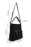 Women's Black Short and Long Strap Suede Shoulder Bag | Derimod Women's Black Short and Long Strap Suede Shoulder Bag | Derimod