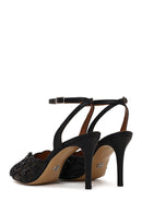 Woman Black Ankle Buckle Rhinestone Thin High Heel Leather Sandal | Derimod Woman Black Ankle Buckle Rhinestone Thin High Heel Leather Sandal | Derimod