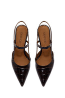 Woman Brown Open-Back Thin-Heeled Croc-Embossed Leather Shoes | Derimod Woman Brown Open-Back Thin-Heeled Croc-Embossed Leather Shoes | Derimod