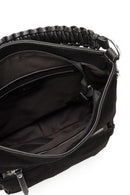 Women's Black Short and Long Strap Suede Shoulder Bag | Derimod Women's Black Short and Long Strap Suede Shoulder Bag | Derimod