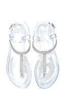 Women's White Transparent Stone Flip Flops Sandals | Derimod Women's White Transparent Stone Flip Flops Sandals | Derimod
