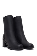 Woman Black Zip Closure Thick-Heeled Leather Boots | Derimod Woman Black Zip Closure Thick-Heeled Leather Boots | Derimod