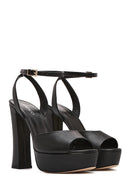 Women's Black Ankle Buckle Platform High Thick Heel Leather Sandals | Derimod Women's Black Ankle Buckle Platform High Thick Heel Leather Sandals | Derimod