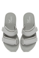 Women's Grey Banded Thick Soled Jelly Slippers | Derimod Women's Grey Banded Thick Soled Jelly Slippers | Derimod