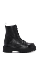 Woman Black Leather Zippered Combat Boots | Derimod Woman Black Leather Zippered Combat Boots | Derimod