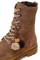 Woman Mink Zip Closure Charm Detailed Thick Sole Suede Combat Boots | Derimod Woman Mink Zip Closure Charm Detailed Thick Sole Suede Combat Boots | Derimod
