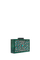 Women's Green Chain Strap Stone Mini Clutch Bag | Derimod Women's Green Chain Strap Stone Mini Clutch Bag | Derimod