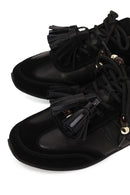 Kadın Siyah Bağcıklı Charmlı Leopar Deri Sneaker | Derimod Kadın Siyah Bağcıklı Charmlı Leopar Deri Sneaker | Derimod