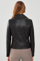 Rapsodi Women's Black Leather Jacket | Derimod Rapsodi Women's Black Leather Jacket | Derimod