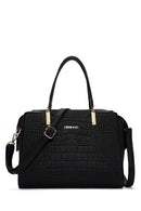 Woman Black Long-Strap Croc-Embossed Shoulder Bag | Derimod Woman Black Long-Strap Croc-Embossed Shoulder Bag | Derimod