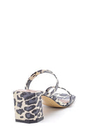 Women's Leather Leopard Patterned Heeled Slippers | Derimod Women's Leather Leopard Patterned Heeled Slippers | Derimod