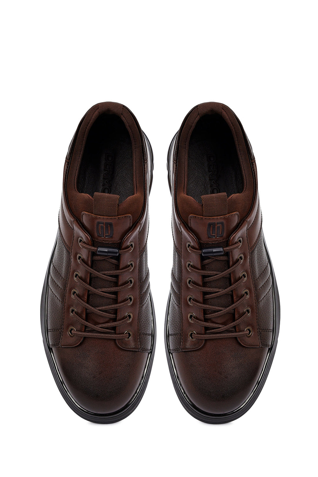 Erkek Kahverengi Bağcıklı Kalın Tabanlı Deri Casual Sneaker